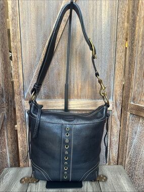 Coach 10399 Chelsea Black Pebbled Leather Laced Duffel Crossbody Bag Purse